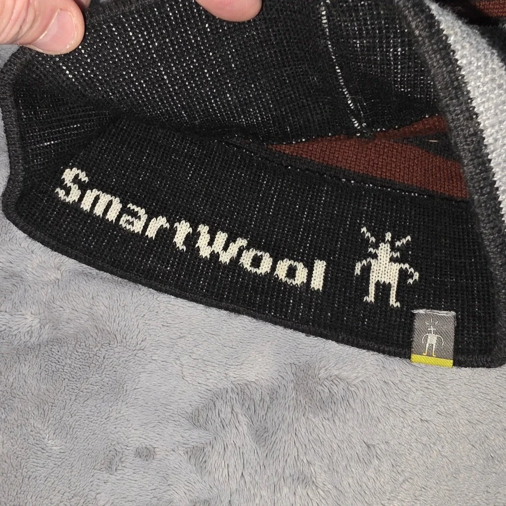 Smartwool Youth Beanie Striped‎ Merino Wool Knit Winter Hat Black Brown Grey